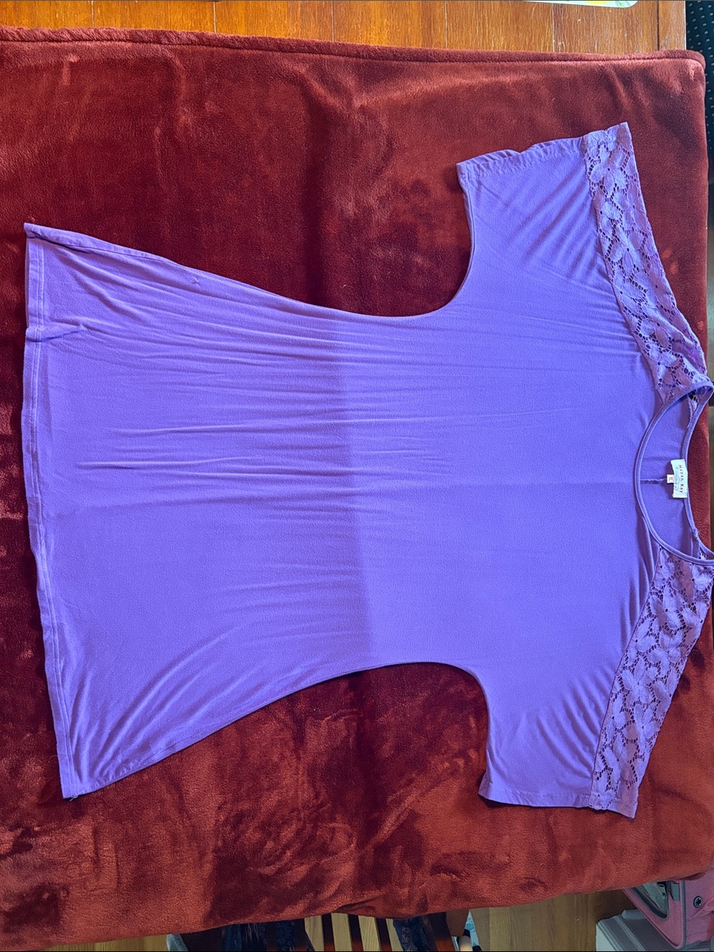 Purple Women's Short Sleeve Top with Lace Yoke
